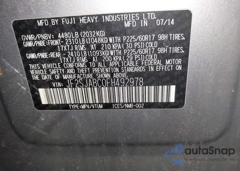 2015 Subaru Forester 2.5I из США, поврежденный, VIN JF2SJABC0FH492978